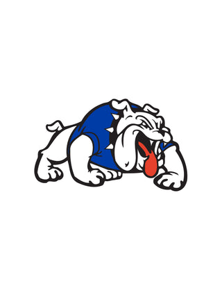 A graphic image of a standing blue and white bulldog temporary tattoo.