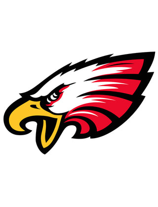 A temporary tattoo of a red and white eagle head.