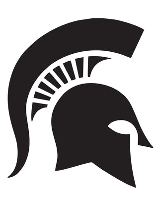 A temporary tattoo of a black Trojan helmet.