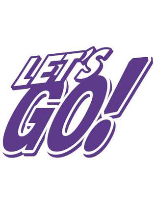Temporary tattoo with the text 'LET'S GO!' in purple ink.