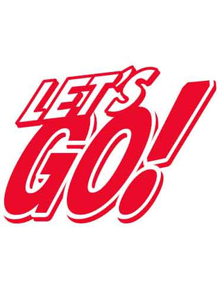A red temporary tattoo design with the phrase 'LET'S GO!' in bold letters.