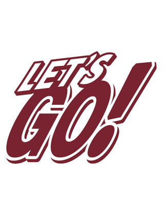 Temporary tattoo in maroon color with the text 'LET'S GO!' in bold capital letters.