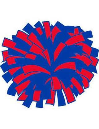 A red and blue pom-pom shaped waterless temporary tattoo.