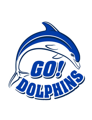 A temporary tattoo featuring a blue dolphin with the text 'GO! DOLPHINS' in blue and white.
