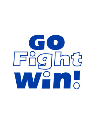 A royal blue and white temporary tattoo with the text 'GO FIGHT WIN!'