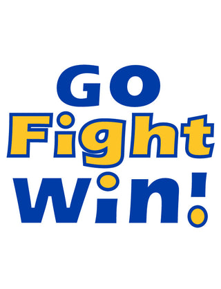Temporary tattoo with the text 'GO FIGHT WIN' in royal blue and gold colors.