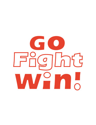 Temporary tattoo with the text 'GO FIGHT WIN' in red.