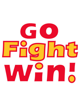 Temporary tattoo with the text 'GO Fight Win!' in red and gold colors.