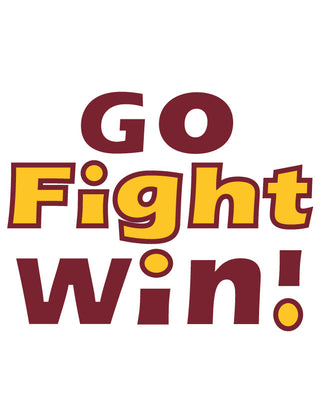 Temporary tattoo with the text 'GO FIGHT WIN' in capital letters, styled in maroon and gold colors