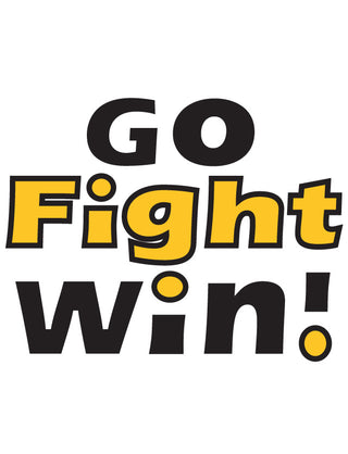 Temporary tattoo with the text 'GO FIGHT WIN' in black and gold colors