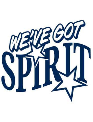 Temporary tattoo design with the text 'WE'VE GOT SPIRIT' in navy blue alongside a star symbol.