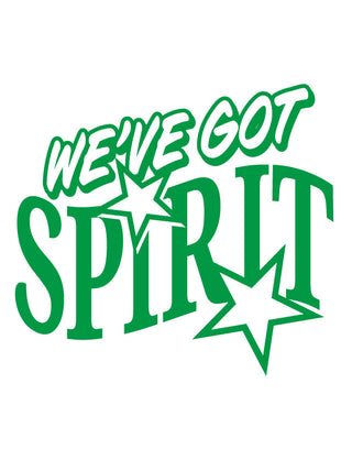 Temporary tattoo featuring the text 'WE'VE GOT SPIRIT' in green with a star symbol.