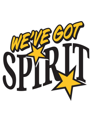 Temporary tattoo featuring the text 'WE'VE GOT SPIRIT' with star graphics, predominantly in black and gold colors.