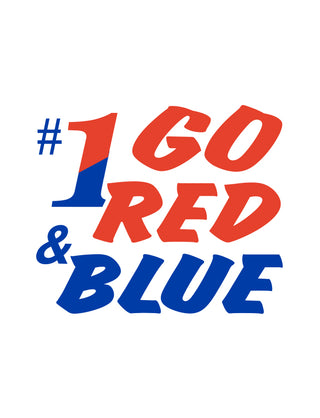 Temporary tattoo with text '#1 GO RED & BLUE' in red and blue colors