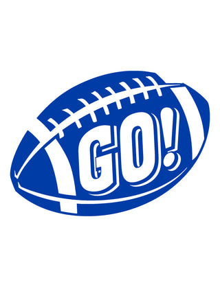 A temporary tattoo of a royal blue football with the word 'GO!' in white.
