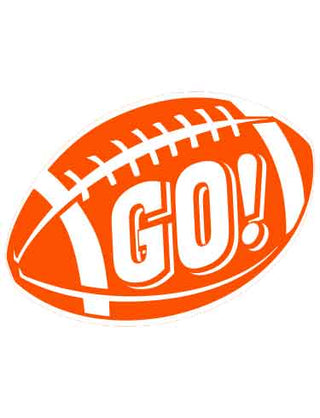 An orange temporary tattoo in the shape of a football with the word 'GO!' displayed prominently.
