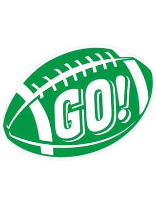 A green temporary tattoo in the shape of a football with the word 'GO!' displayed prominently.