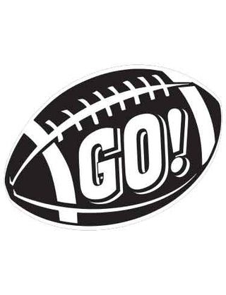 A temporary tattoo featuring a black football with the word 'GO!' in white.