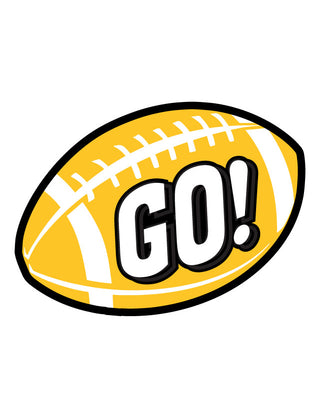 A temporary tattoo featuring a yellow gold football with the word 'GO!' in black.