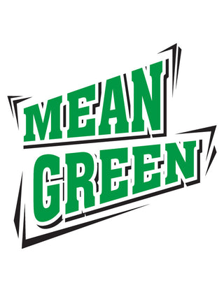 Temporary tattoo design with the text 'MEAN GREEN' in bold green letters on a white background