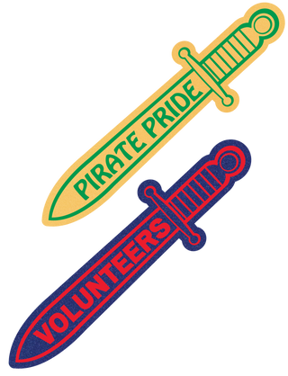 a set of custom printed foam sword spirit wavers