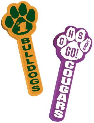 a set of custom printed foam paw print spirit wavers
