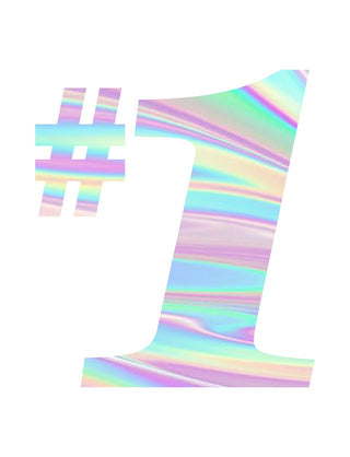 A temporary tattoo featuring a holographic number 1 design with metallic finish.