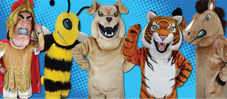 a trojan, hornet, bulldog, tiger and horse mascot costume