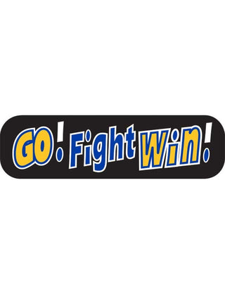 A temporary tattoo with the phrases 'GO Fight Win' in blue and gold colors on a black background.