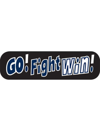 Temporary tattoo with the words 'GO Fight Win' in navy blue and white on a black background.