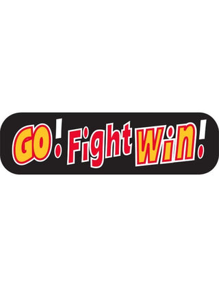 Temporary tattoo strip with the phrases 'GO Fight Win' in red and gold colors on a black background.