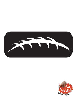 A temporary tattoo featuring a white football laces design on a black background.