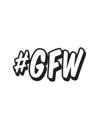 Temporary tattoo sticker with the text #GFW in black.