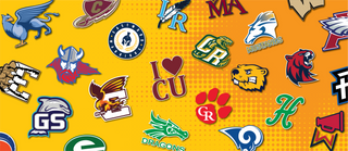 a collage of custom school spirit team tattoos on a yellow and orange background