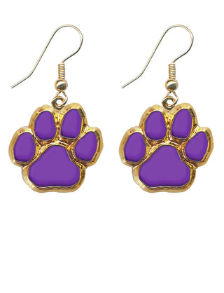 Gold Paw Dangle Earrings - Purple