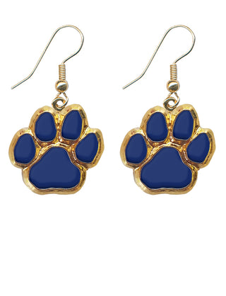 Gold Paw Dangle Earrings - Navy