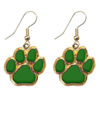 Gold Paw Dangle Earrings - Green