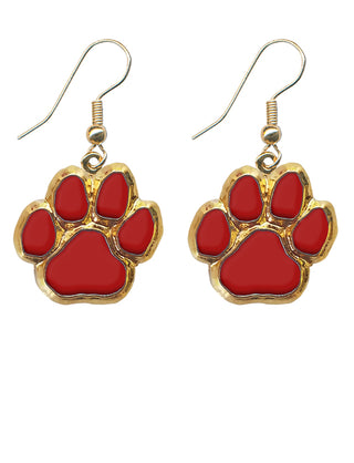 Gold Paw Dangle Earrings - Maroon