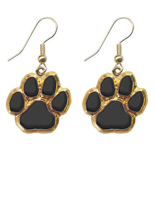 Gold Paw Dangle Earrings - Black