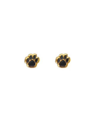 Gold Mini Paw Earrings - Black