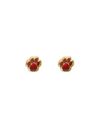 Gold Mini Paw Earrings - Maroon