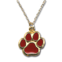 Gold Paw Necklace - Maroon