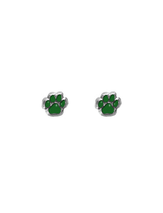 Silver Mini Paw Earrings - Green