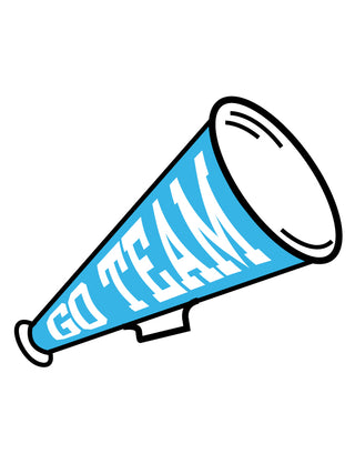 light blue megaphone with go team written on it